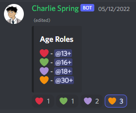 Charlie Spring bot on a guild with Age Roles as an example